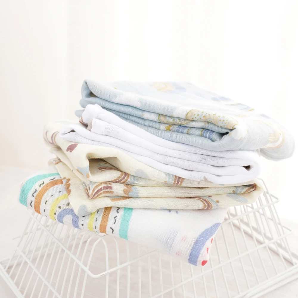 Kangobaby # Mein weiches Leben # 4-teiliges Set aus Bambus-Baumwolle, Baby-Musselin-Lätzchen, Spucktuch für Neugeborene, modischer Schal, Größe 60 x 60 cm – Detail 4