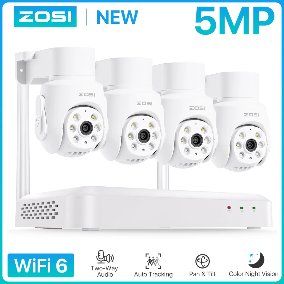 ZOSI 5MP Kit Caméra de Surveillance Extérieure WiFi6, 8CH 3K NVR avec Carte 64G, Plug-in Caméra IP PT Vue à 360° Détection Humaine - Bricolage
