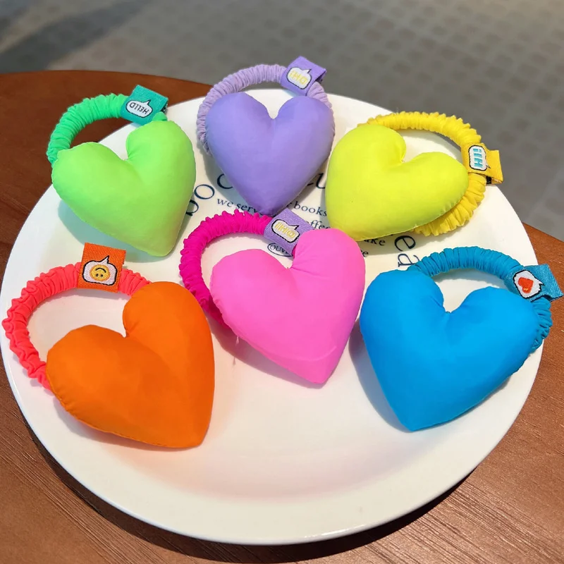 

Solid Color Cloth Big Heart Love Elastic Hair Band For Girl Woman Cute Kawaii Sweet Design Simple Ponytail Rubber Ties Fashion
