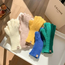 

2021 Winter Women Knitted Gloves Touch Screen High Quality Flmale Mitten Thicken Warm Wool Cashmere Solid Women Fashion Gloves
