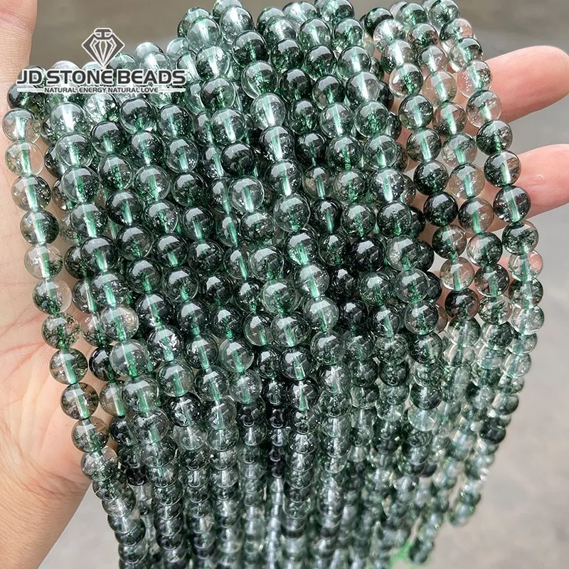 

Dyed Color Dark Green Ghost Quartz Bead Round Loose Spacer 4 6 8 10 12mm Pick Size Crystal Bead For Jewelry Making Diy Accessory