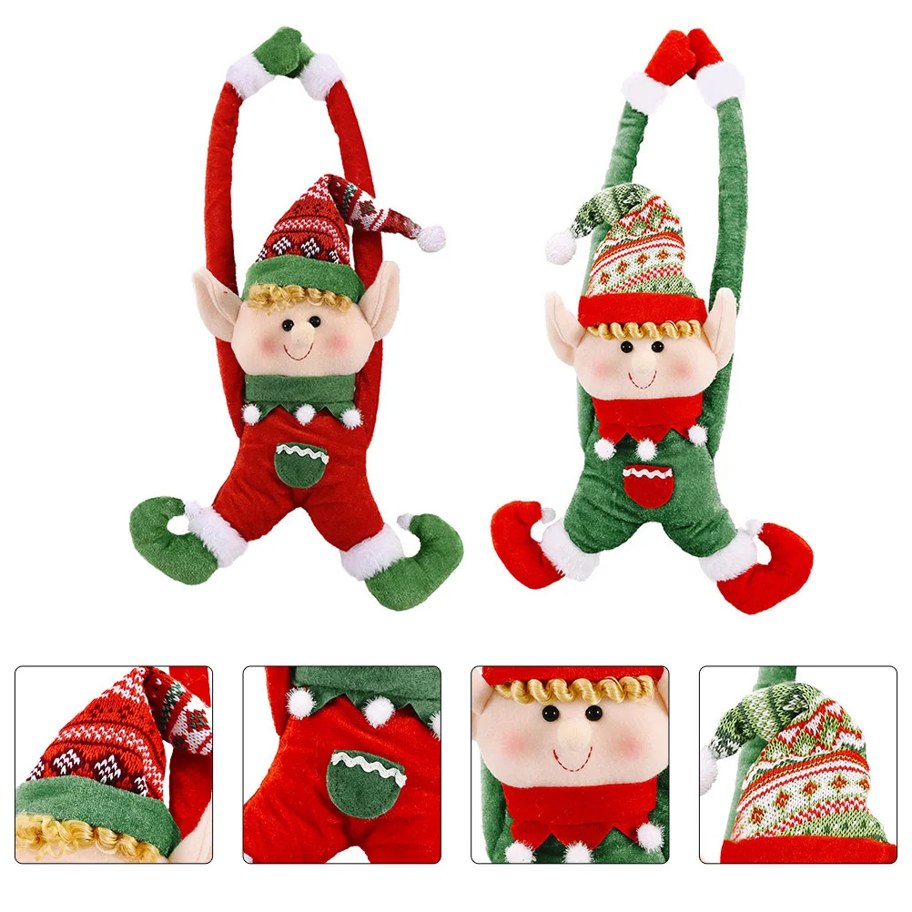

2 Pcs Christmas Elf Door Hanging House Decorations for Home Buckle Adornment Fairy Curtain Tie Golden Velvet Novel Child Lovely