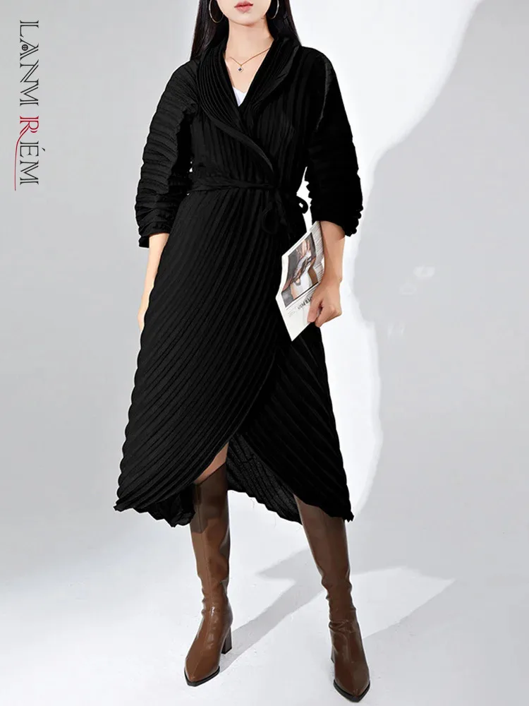 

Женская плиссированная ветровка LANMREM, однотонный Тренч средней длины с рукавами три четверти и поясом, женская модная одежда 2DA2103