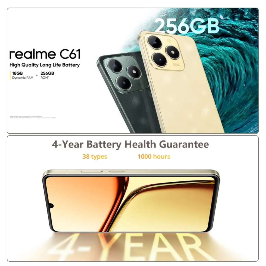 realme C61 Smartphone 5000mAh Battery 15W SUPERVOOC Charge 50MP AI Camera 90Hz Display IP54 AI Engine 256GB NFC Russian Version 4