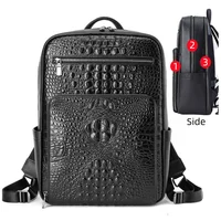 Business Men Backpack Crocodile Pattern Men's Bag Genuine Leather Schoolbag Large Luxury Brand 15.6 inch Laptop Travel Backpack 1