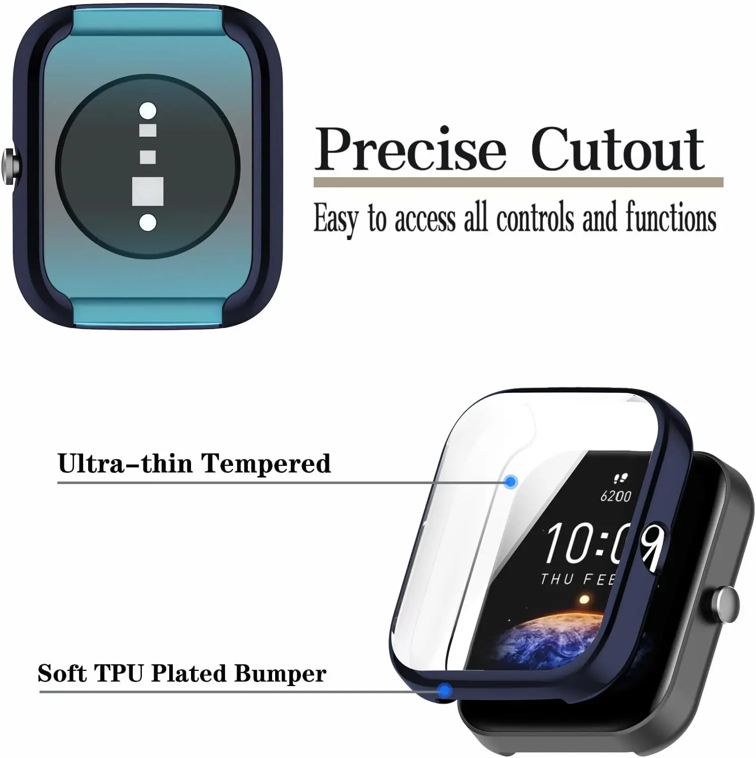 TPU Protective Cover and Screen Protector Case for Smart Watch - Durable Protection Shell