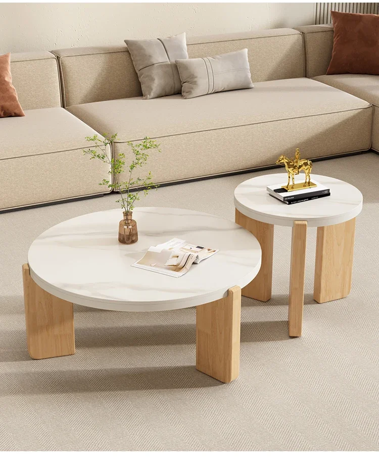 Solid Wood Living Room Household Coffee Table Simple Round Combination Light Luxury Large Capacity Corner Table Coffee Tables