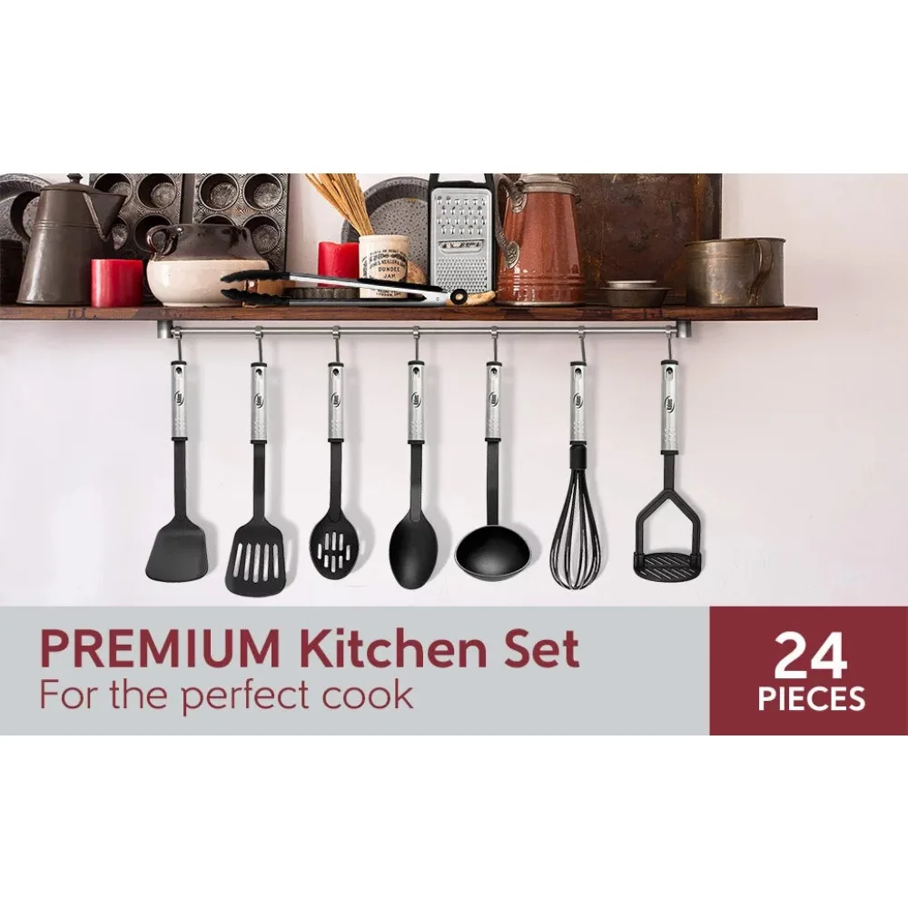 Kitchen Utensil Set 24 Nylon and Stainless Steel Utensil Set