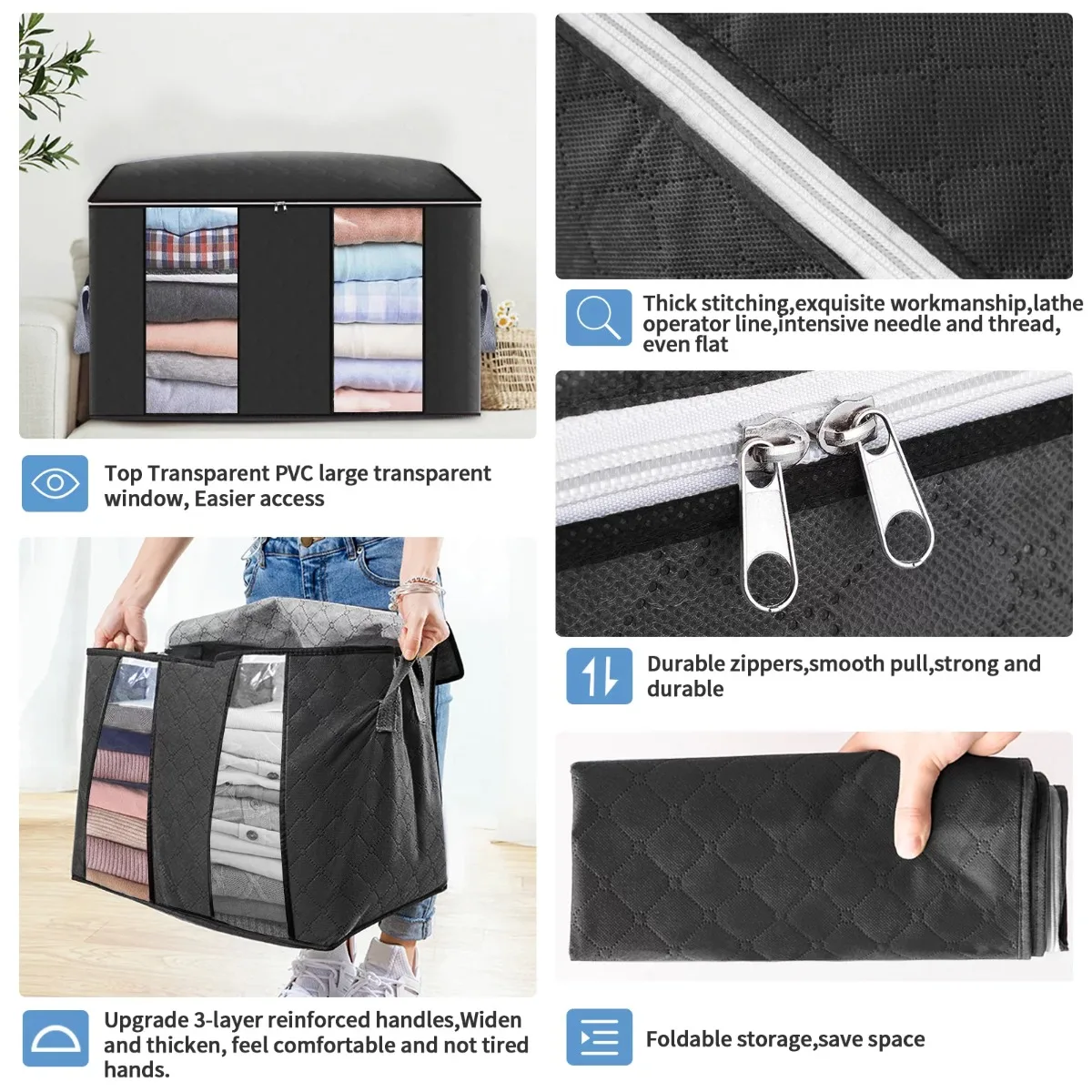 Closet Organizers Storage Bags for Clothes, Large Capacity Clothing Blanket with Reinforced Handle for Clothing Bedding, 2Pack 3