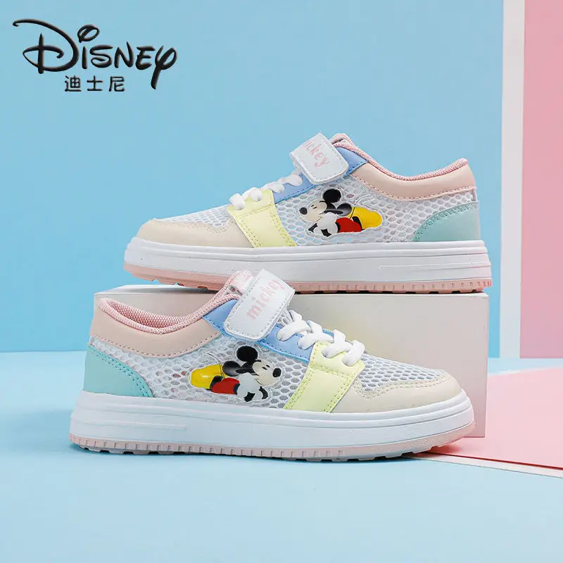 Mickey Children's Shoes Girls Sneakers 2024 Really Pictures Summer New Boys Mesh Casual Soft Bottom Joker Student Board Shoes