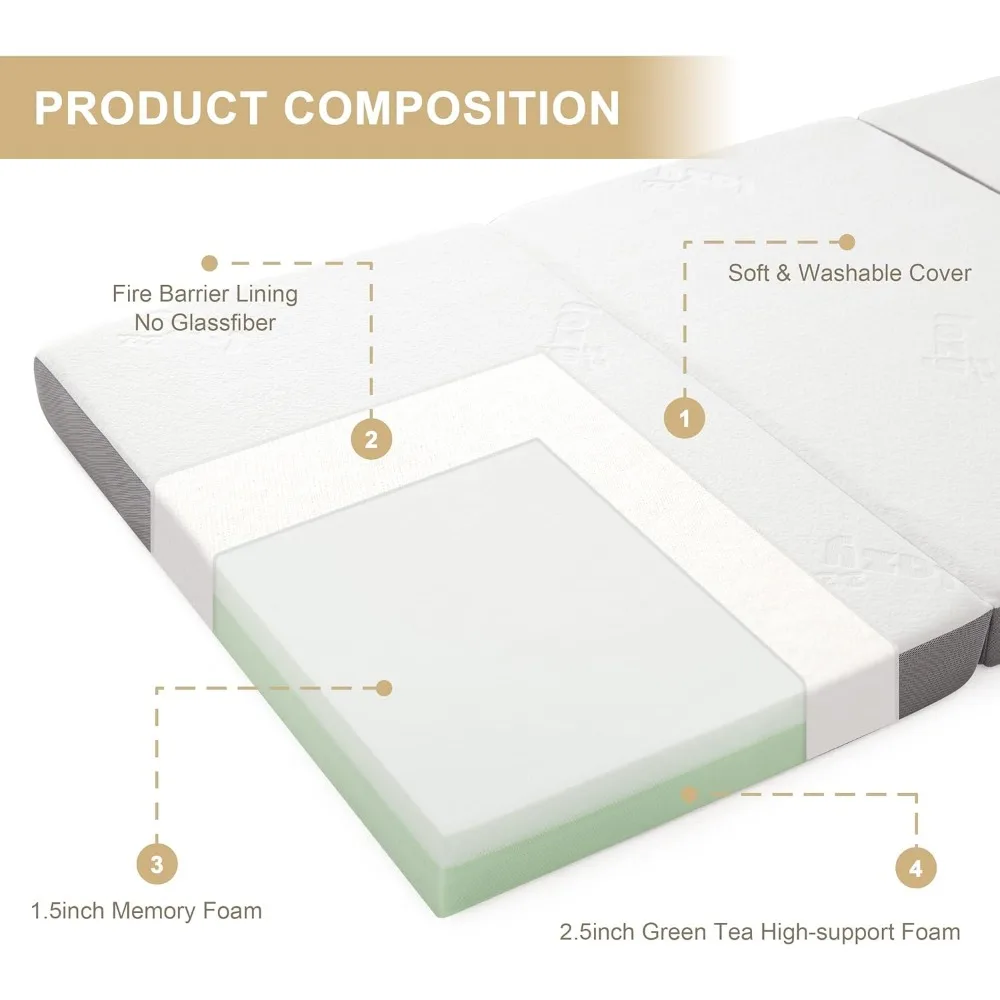 Folding Mattress, 4 Inch Memory Foam Tri-fold Mattress with Breathable & Washable Bamboo Fiber Fabric Cover, Foldable Floor 3