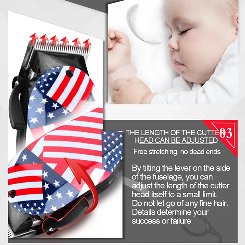 Kemei Professional Rechargeable Hair Clipper 110-240V Powerful Electric Hair Trimmer Razor Haircut Styling Tool American Flag