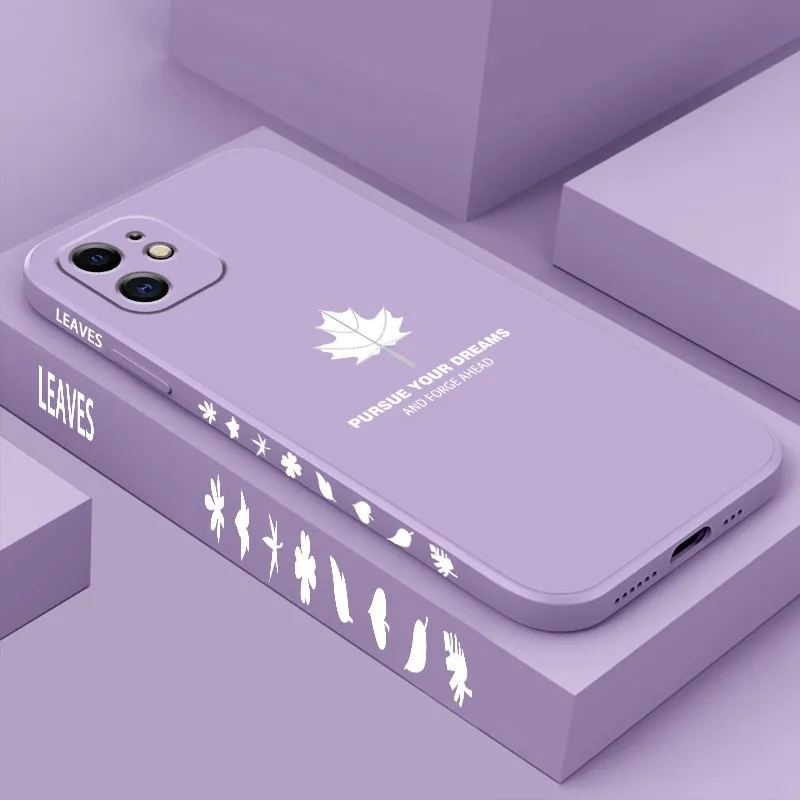 Ultra-thin Cute Maple Leaf Square Liquid Silicone Phone Case For iPhone 12 11 Pro SE XS Max XR X 8 7 6 Plus Luxury Soft Cover | Мобильные