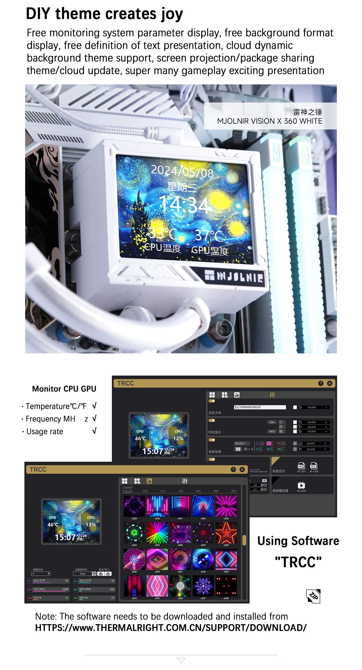 All-in-one water cold radiator 3.5” IPS LCD Supports LGA1851/1700 AMD AM4/AM5