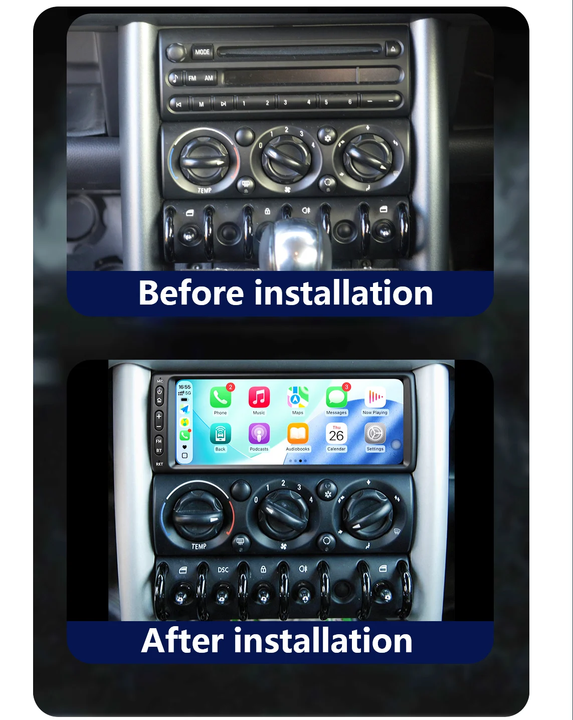 Estéreo Multimedia Inalámbrico Carplay CHSTEK para BMW Mini Cooper S R50 R52 R53 2004-2007, 4G, GPS, WIFI, Manos Libres, Autoradio, BT 2