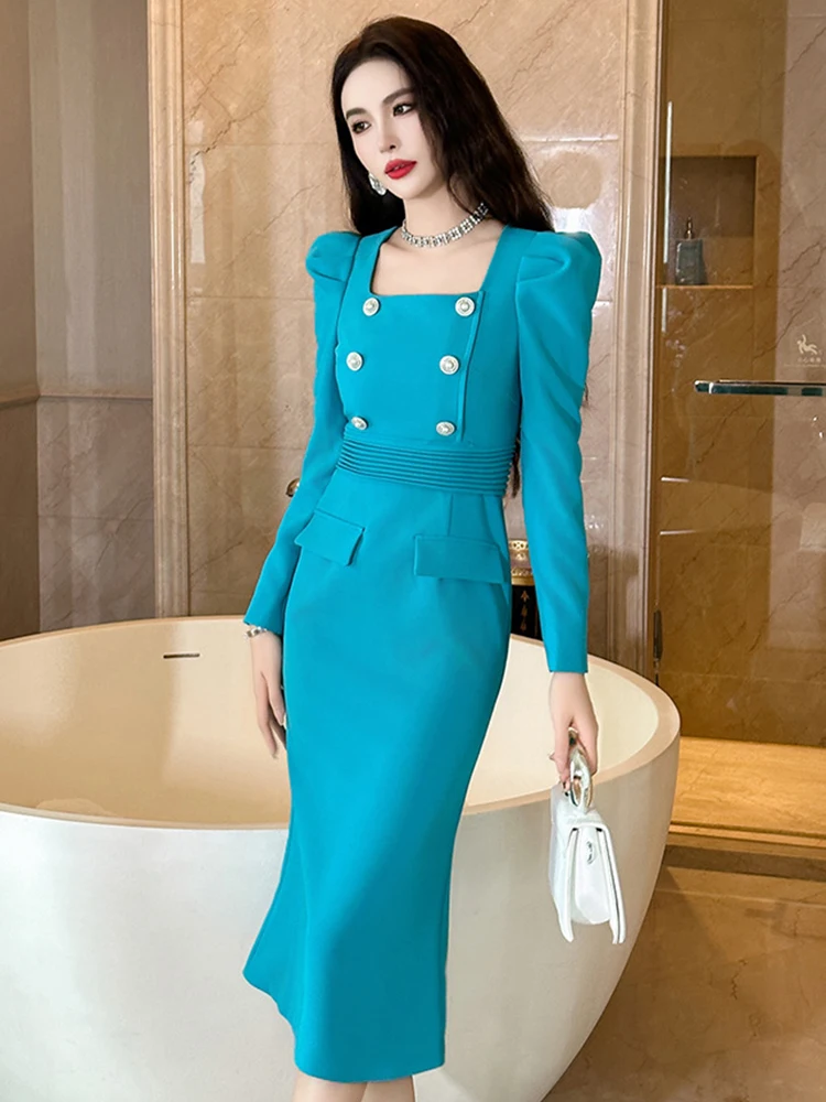 chinese dress ladies Simplee Elegant ruffle double breasted women dress Office casual blazer  white dress Autumn winter slim suit ladies dresses