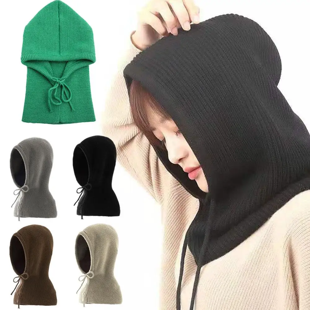 

Winter Balaclava Hats For Men&Women Unisex Knitted Hooded Caps Outdoor Warmer Drawstring Hats One-Piece Neck Collar Beanies S5O2