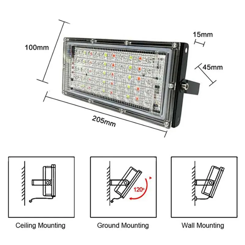 ABUP-리모컨 LED 투광등 반사경 라이트 램프 방수 IP65 야외 투광등 정원 LED RGB 스팟