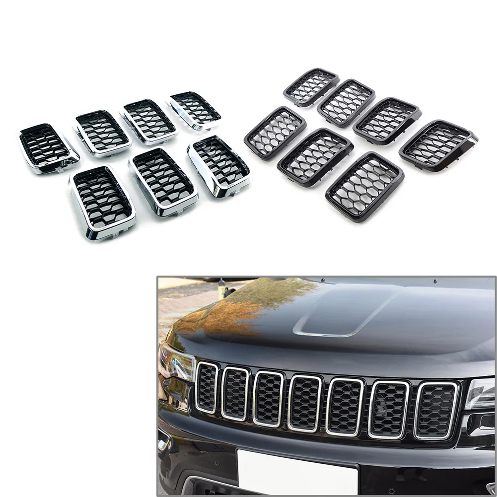 

7Pcs/set Car Front Grille Honeycomb Mesh Insert Cover Decor Trim For Jeep Grand Cherokee 2017 2018 2019 2020 2021 68317863AA