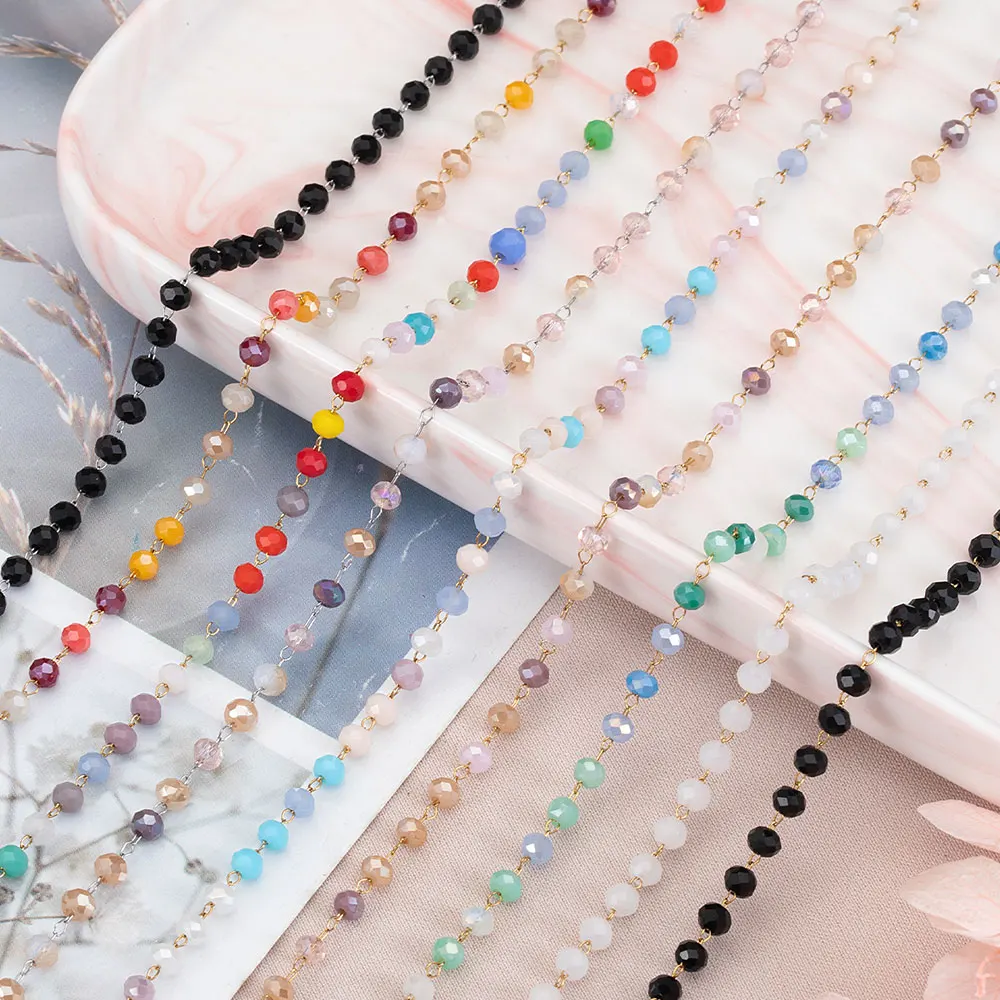 1 Meter Stein Edelstahl Kette Muti-Color Kristall Perlen Ketten Link für DIY Schmuckherstellung Halskette Armband Erkenntnisse – Detail 2