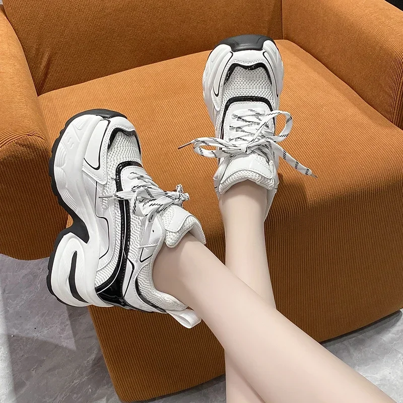 Summer Breathable Mesh Sneakers Thick Bottom Sports Shoes New 2025 Women Wedges Casual Chunky Shoes High Platform Sneakers 10CM 5