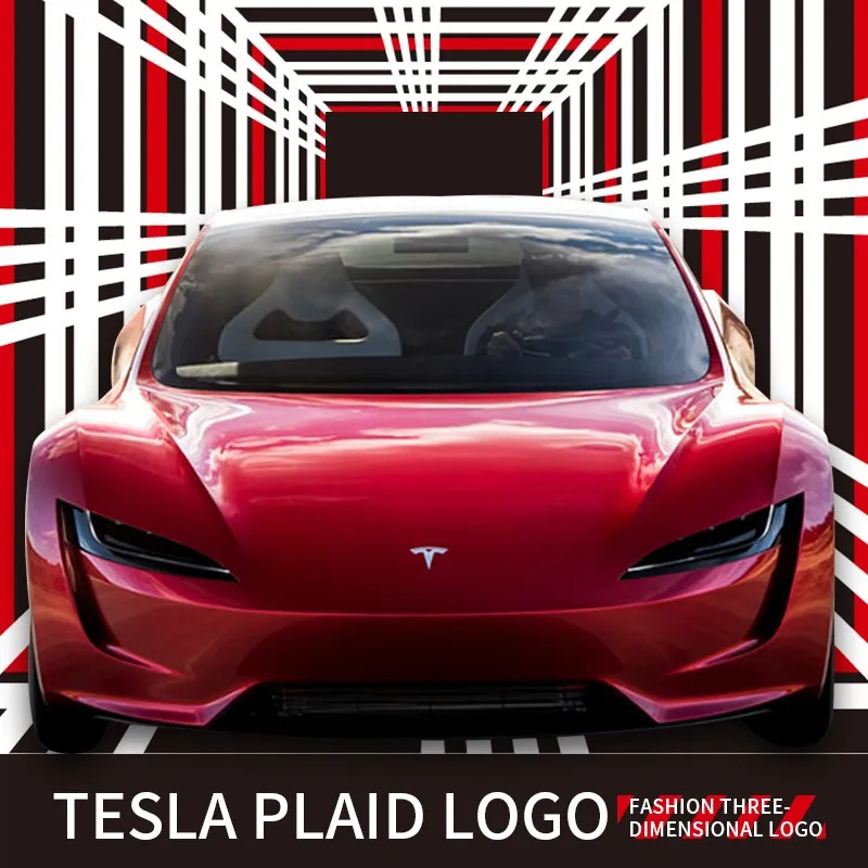 YHCDSEA Model 3 Y Automotive 3D Alloy Plaid Badge Sticker Mark Car Emblem  Plaid Badge Decor Compatible for Tesla Model 3 YXS (Black Red)