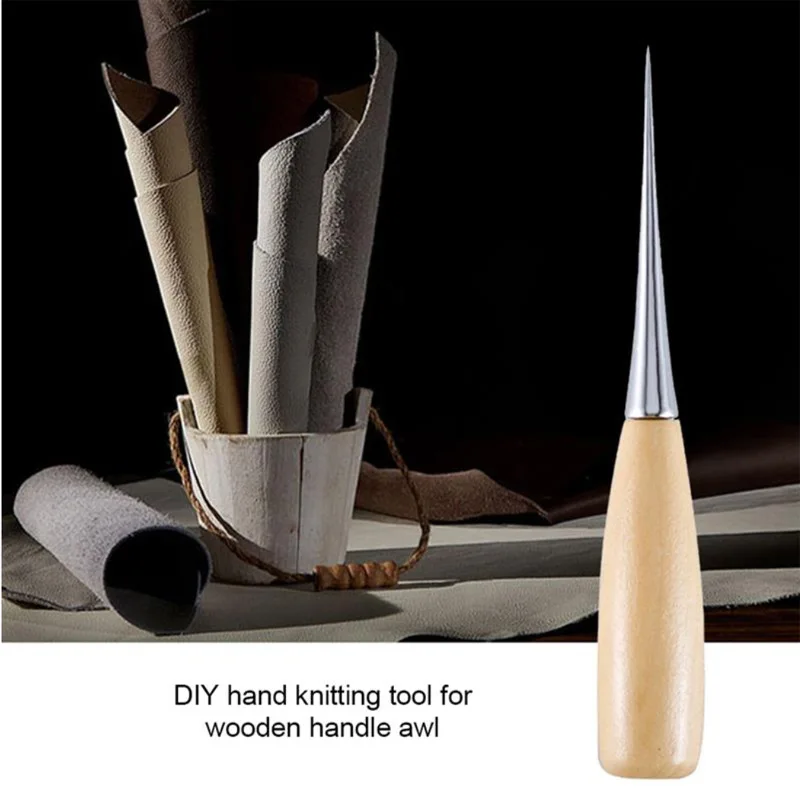 Hot Wooden Handle Sewing Awl Speedy Hand Stitcher Leathercraft Tools