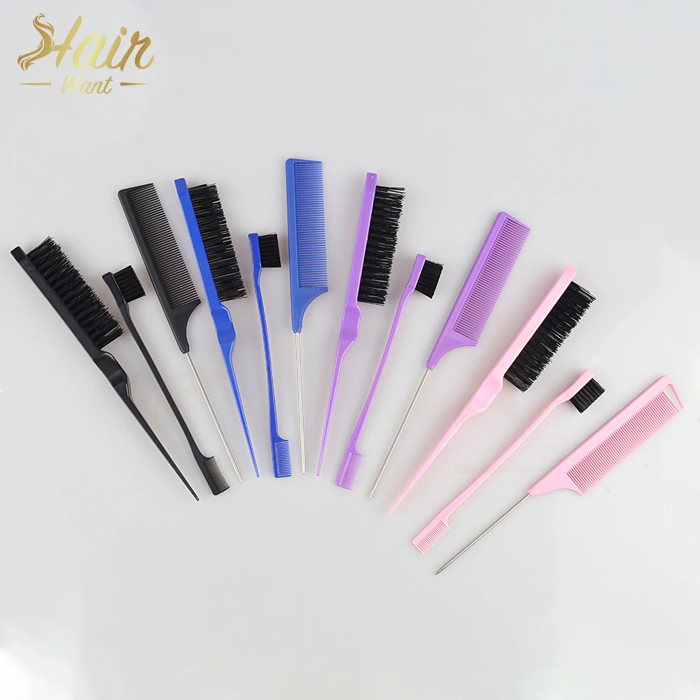 헤어 브러시 세트, 강모 헤어 브러시, 미용, 양면 가장자리 브러시, 쥐 꼬리 빗, 놀리는 빗, 3 개