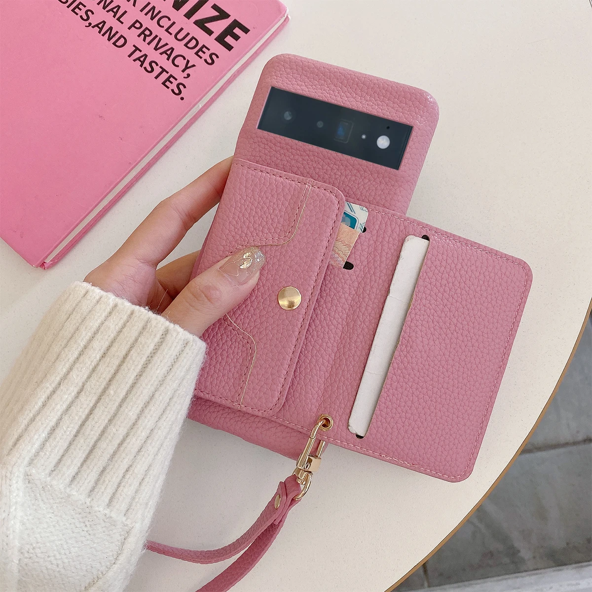 Elegant Litchi Pattern PU Leather Wallet Case with Mirror and Card Holder
