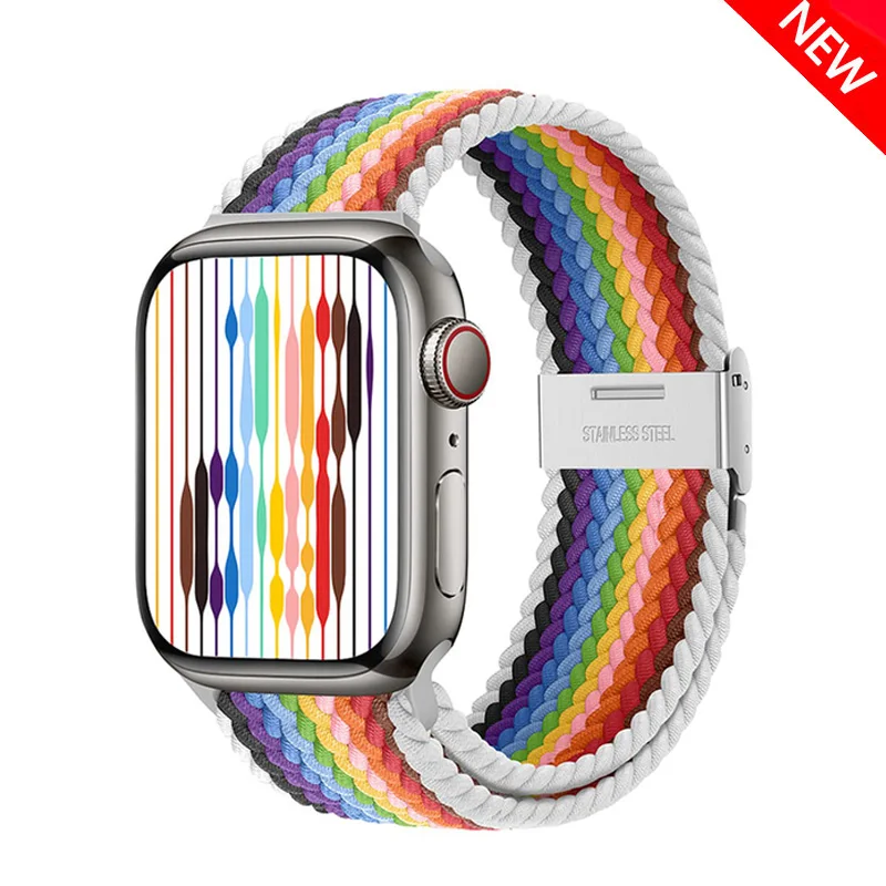 애플 워치 밴드용 브레이드 솔로 루프, 탄성 나일론 팔찌, iWatch 시리즈 3 se 6 7 8 울트라 스트랩, 45mm, 41mm, 44mm, 40mm, 42mm, 49mm