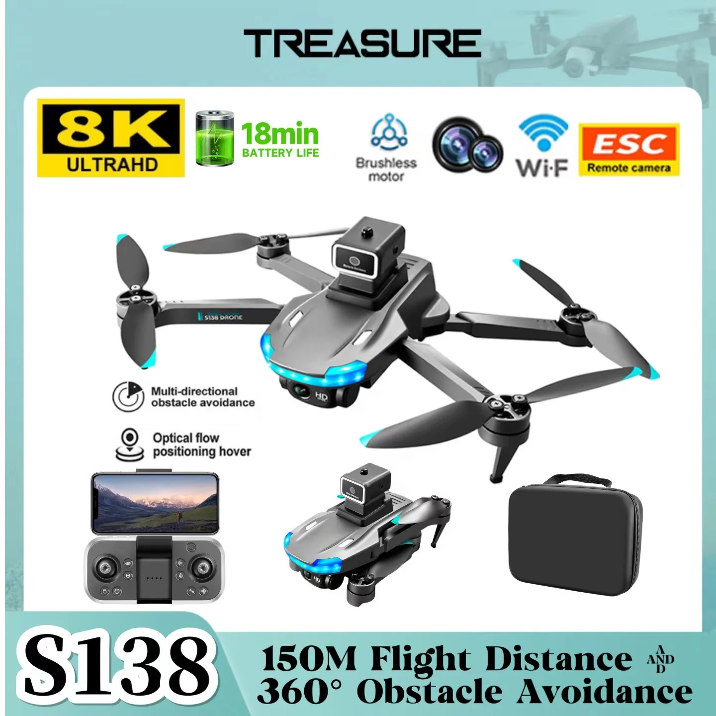 S138 8K Drone Professionale Doppia Fotocamera 2.4G Wifi Fpv Evitamento Ostacoli Pieghevole Quadcopter Uav Regalo Giocattolo