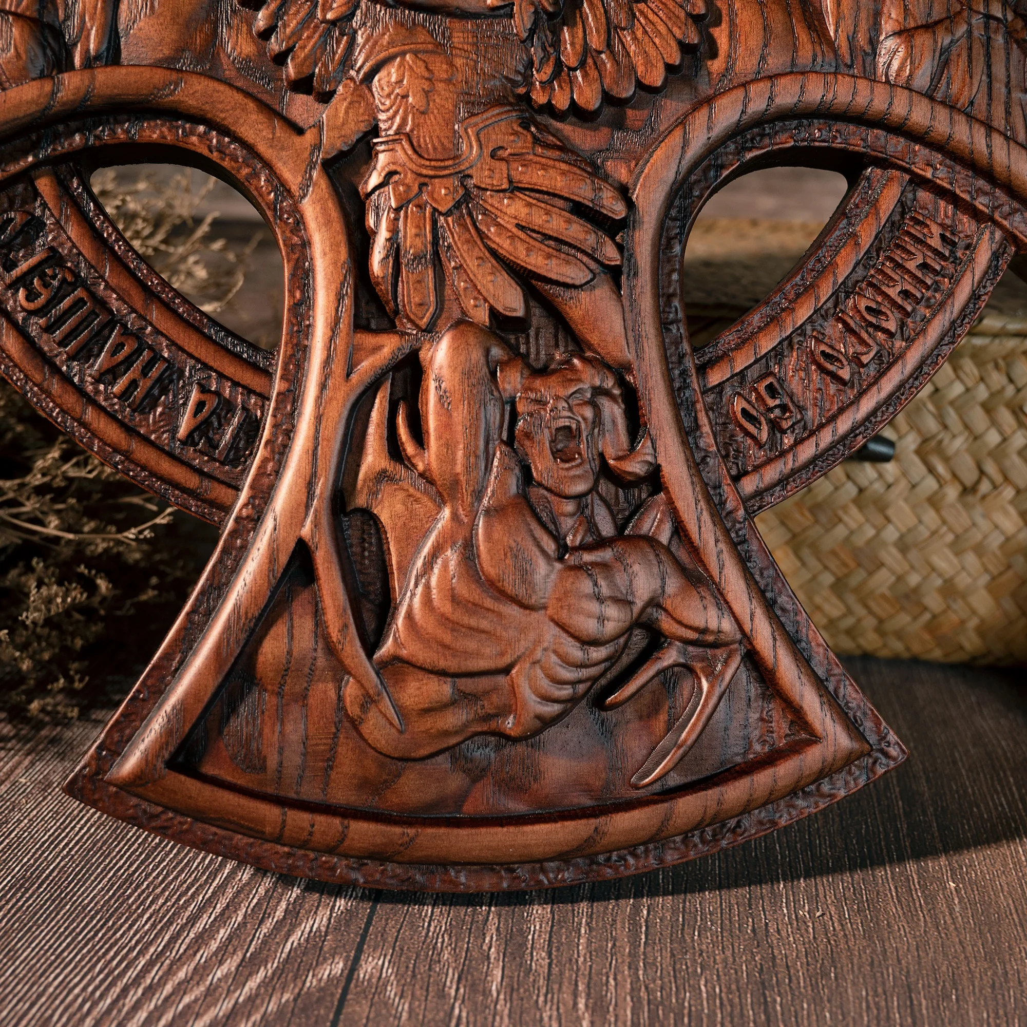 Orthodox Archangel Cross home wall decoration, wood carving, table decoration, St. Michael's Church Christian gift