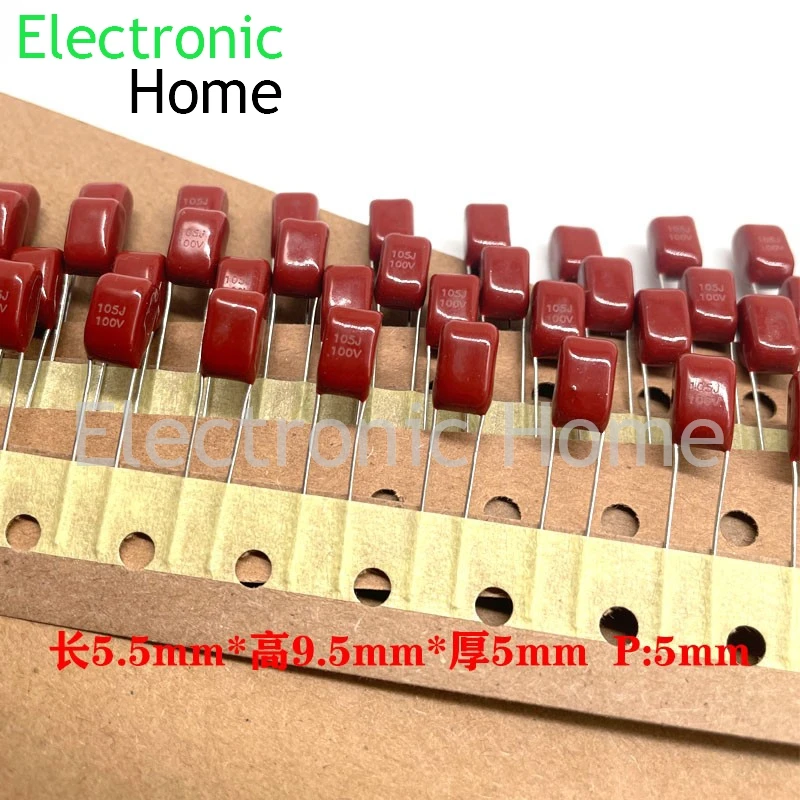 50PCS/LOT CBB film capacitor 1uf 0.68uf 0.47uf 0.33uf 0.22uf 0.1uf 63v 100v with a pin distance of 5mm 100v105j 100v104j 63v474j