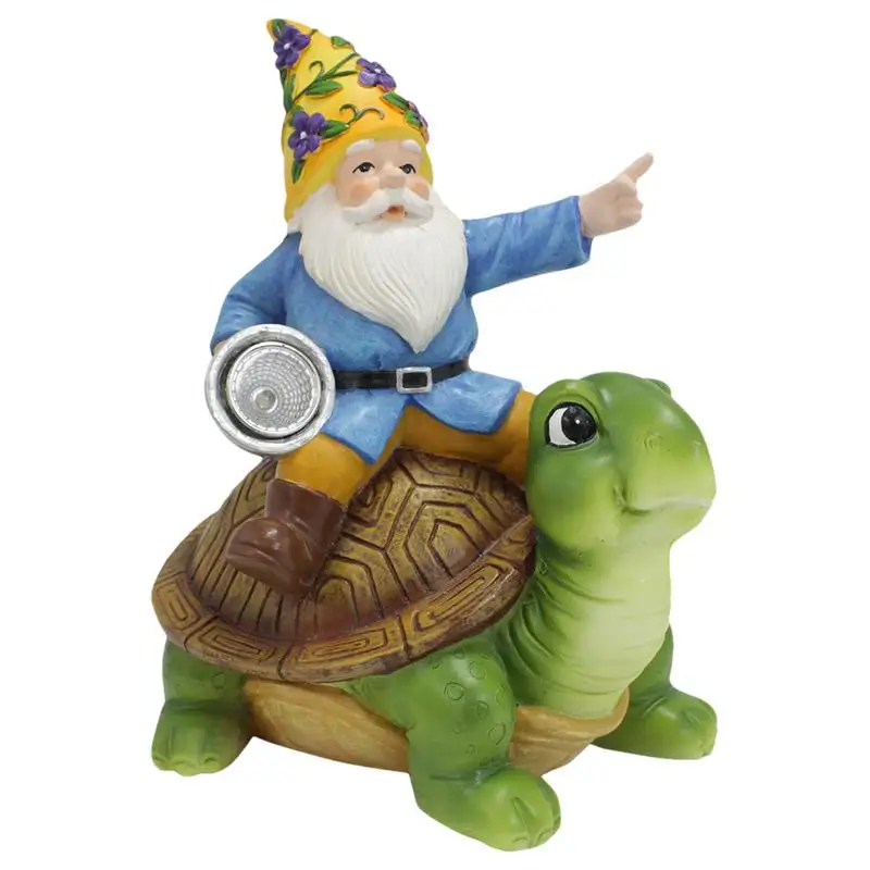 

Карликовая сидящая на черепахе скульптура, декоративная садовая фотолампа, креативная садовая черепаха и гном для верховой езды