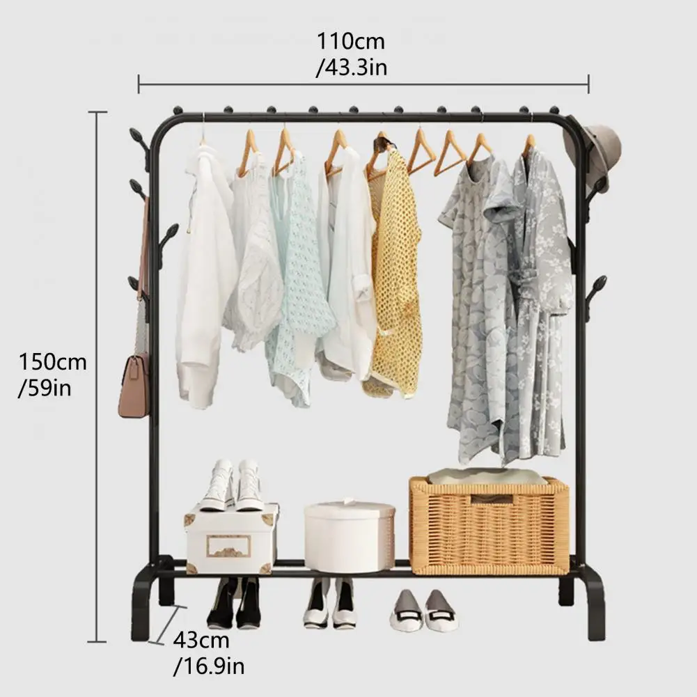1 Set Iron Clothes Drying Rack Non-Slip Freestanding Drying Rack Long Lifespan Heavy-Duty Garment Storage Rack for Household 6