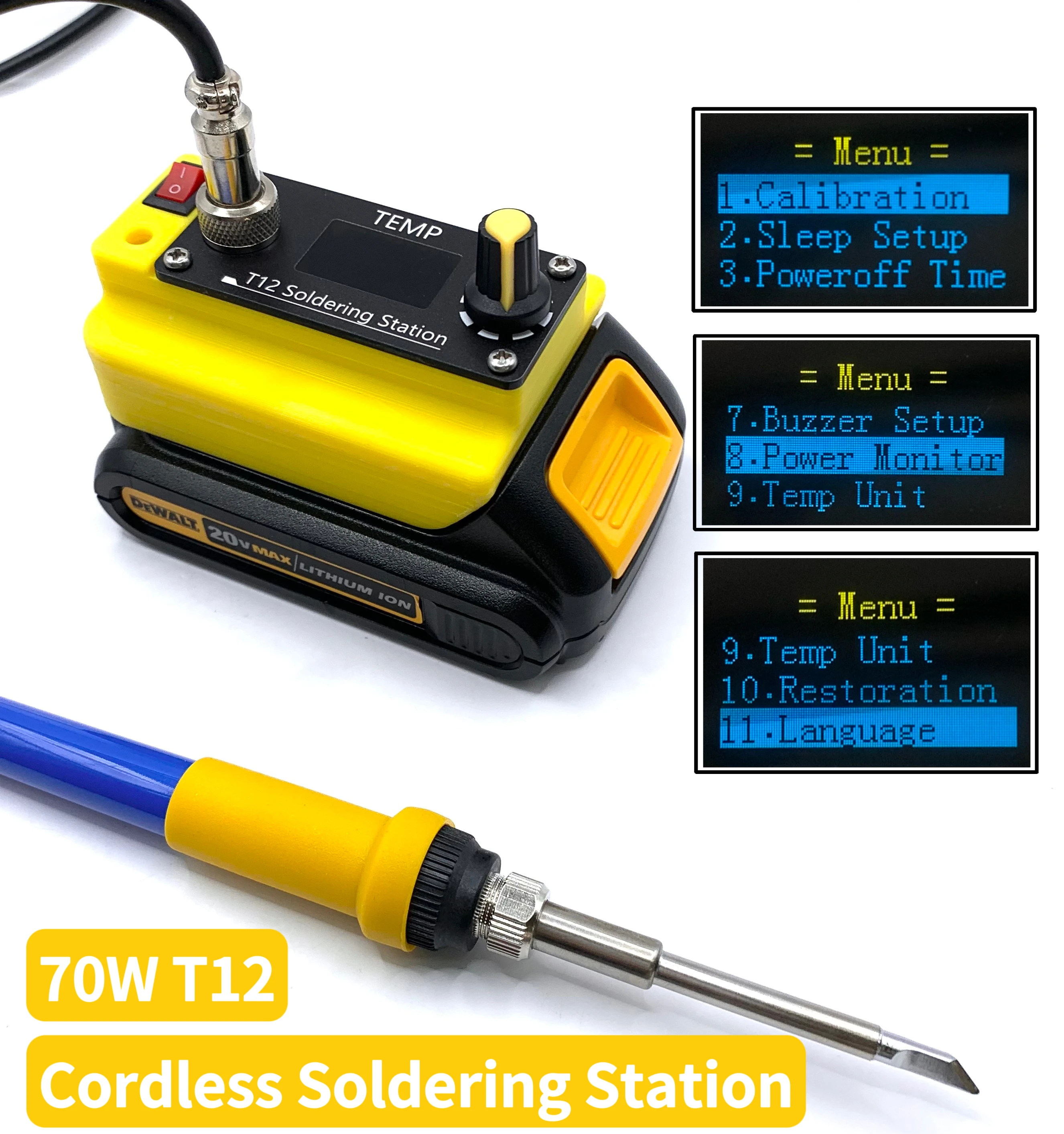 

Cordless Digital T12 Soldering Station 70W DIY Repair Tools OLED HD Screen For Dewalt/Bosch/Milwauke/Makita 18/20V battery