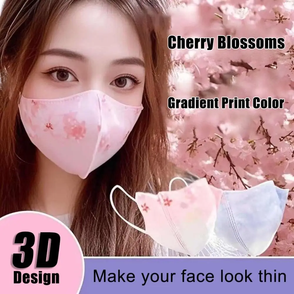10pcs Adult Gradient Print Color Face Mask Women Female Protective Disposable Face Cover 3layer Anti-dust Mask 3D Design