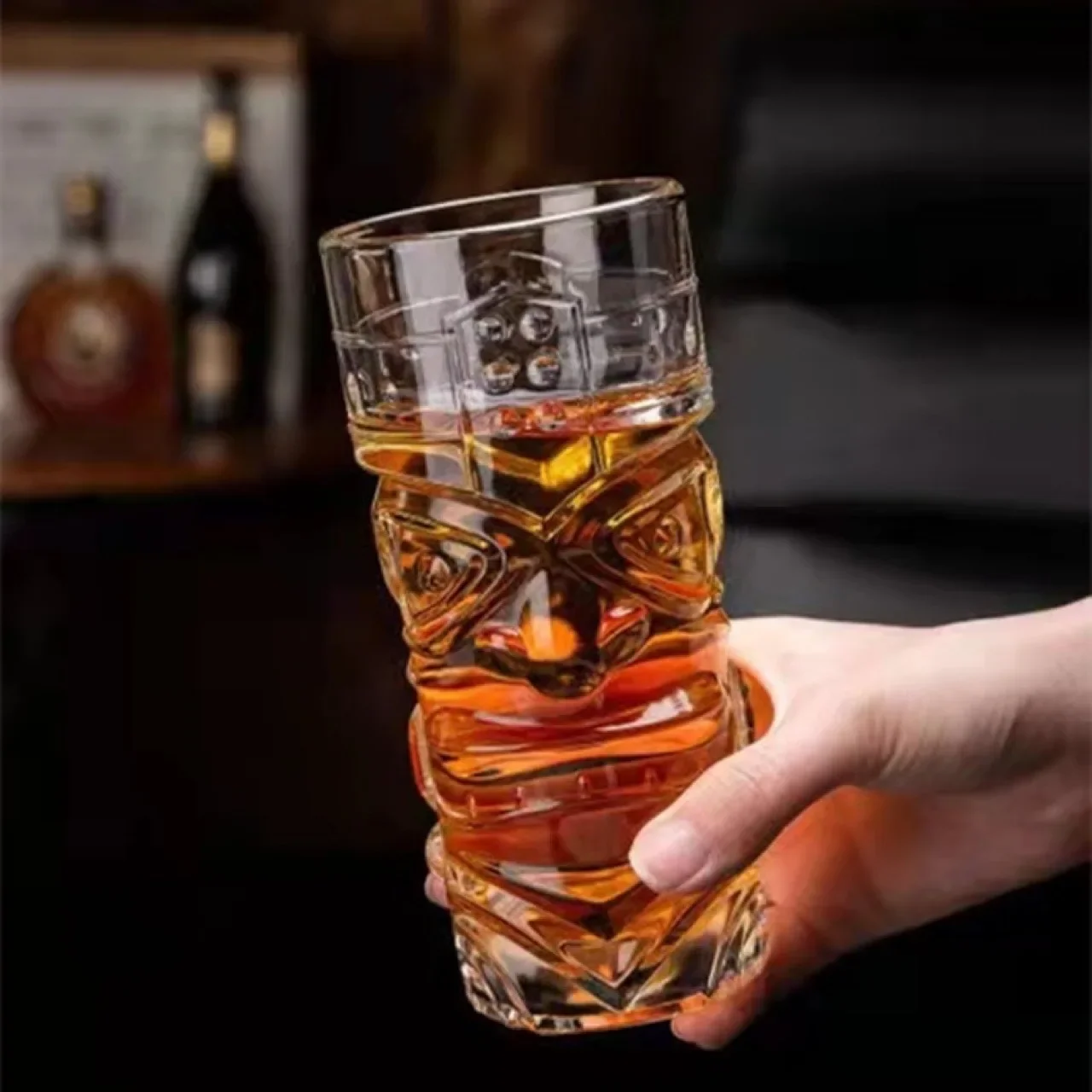 1PC Crystal Glass Large Bar Tiki Cup Tiki Cup Hawaii Cocktail Cup Ghost Face Cup High Beauty Creation Water Cup