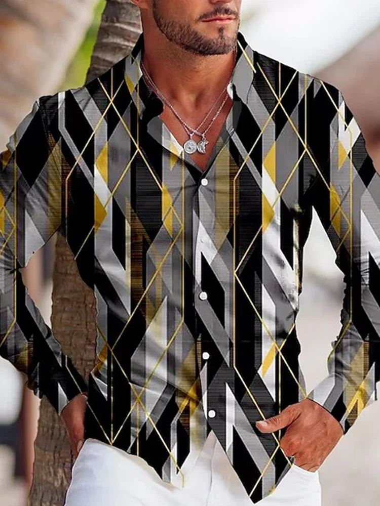Luxury Men's Shirts Plus Size Shirts Retro Casual Ombre Print Long Sleeve Tops Mens Club Prom Cardigan 2024
