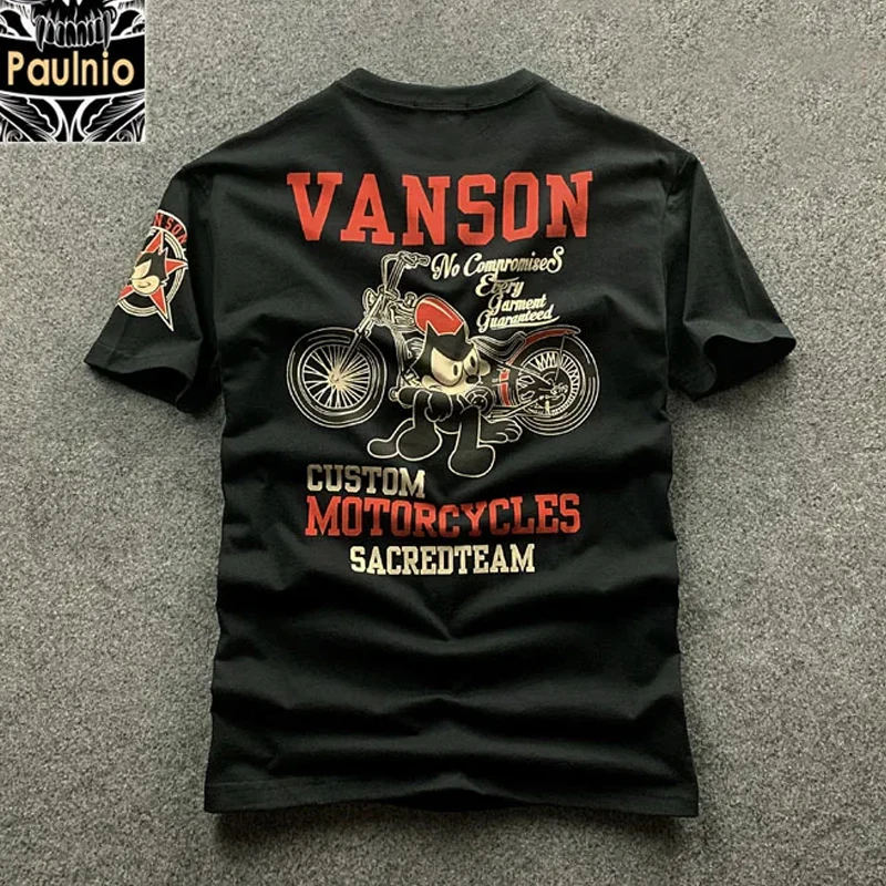 T-Shirt Uomo Vanson Custom Motorcycles Sacredteam Retro Graphic Summer Casual Comode Maniche Corte