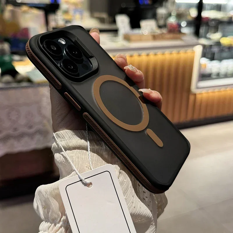 Luxury Colorblock Translucent Magnetic Phone Case - Shockproof, Anti-Slip, Frosted Finish