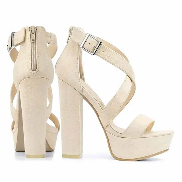 Women Sandals 2026 Summer Sexy 14cm Open Toe Thick High Heels Chunky Cross Strap Buckle Platform Pumps Dress Party Wedding Shoes 1