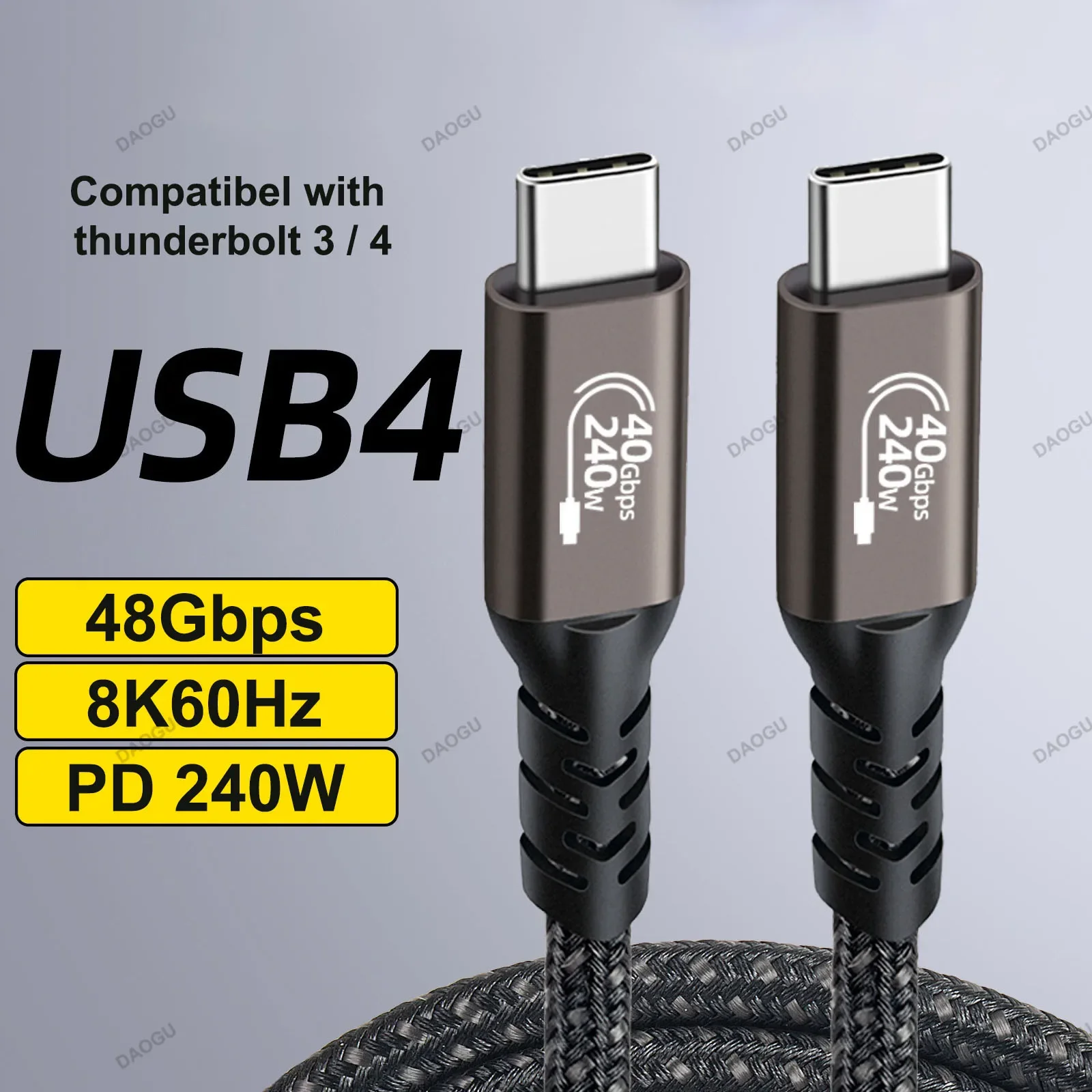

PD 240W Type C Fast Charging Cable USB4 QC4.0 40Gbps Data Cord 8K60Hz Video Cable Compatible with Thunderbolt 3 4 Laptop Phone