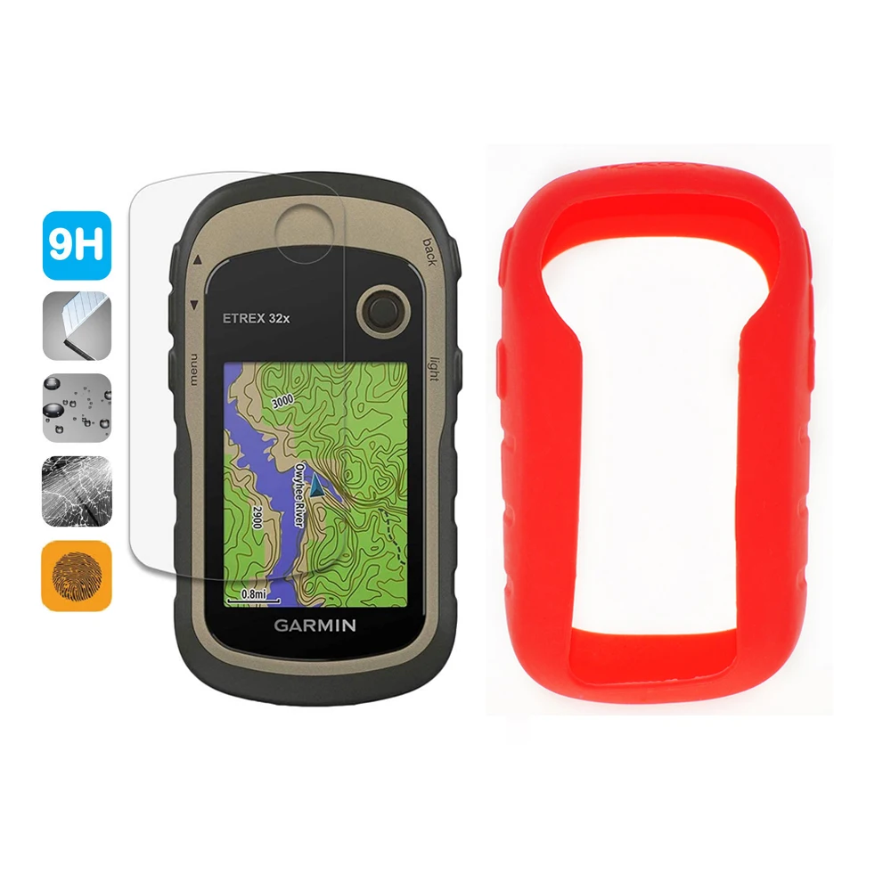 가민 eTrex 32x 22x 30x 20x 10x 309x 201x 핸드 헬드 gps용 9H 강화 스크린 프로텍터 실드 필름 + 실리콘 보호 케이스 