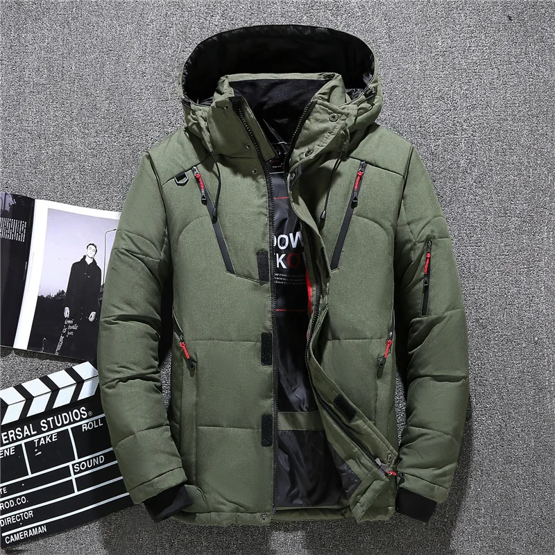 

Men's High Quality Winter Parkas Men White Duck Down Jacket Detachable hat Outdoor Thick Warm Padded Coat