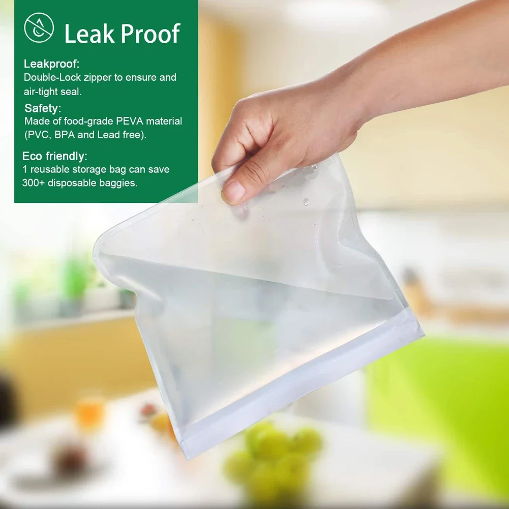 Food Storage Bags 10pcs Silicone Leakproof Reusable Stand Up Zip Shut Fresh Wrap