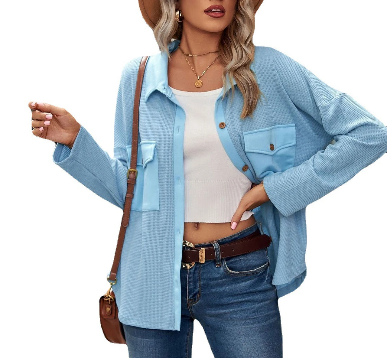 Jacket for Women Autumn and Winter New Fashion Pocket Long Sleeve Loose Lapel Blouse