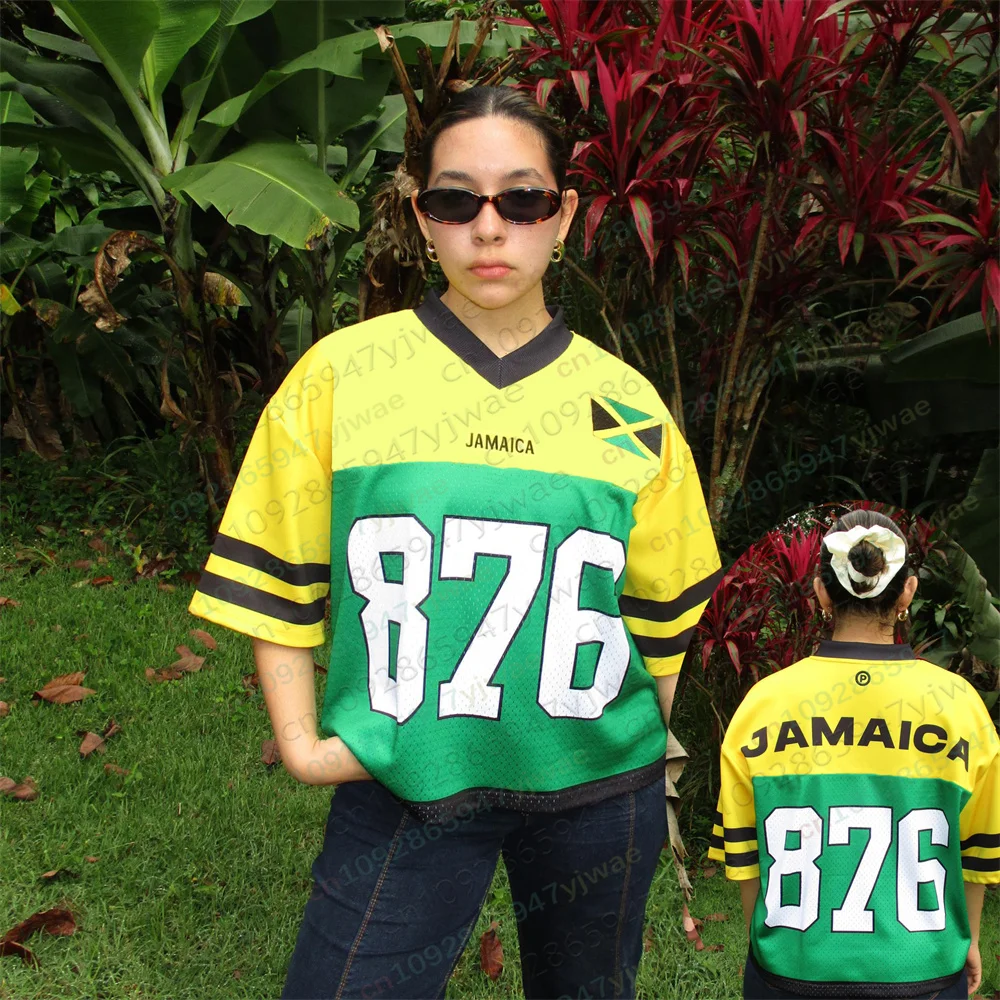 2026 Jamaika Trikot in Flaggenfarben Übergroßes Streetwear Casual Sportswear Trikots Kurzarm Sommer Herren Damen T-Shirts