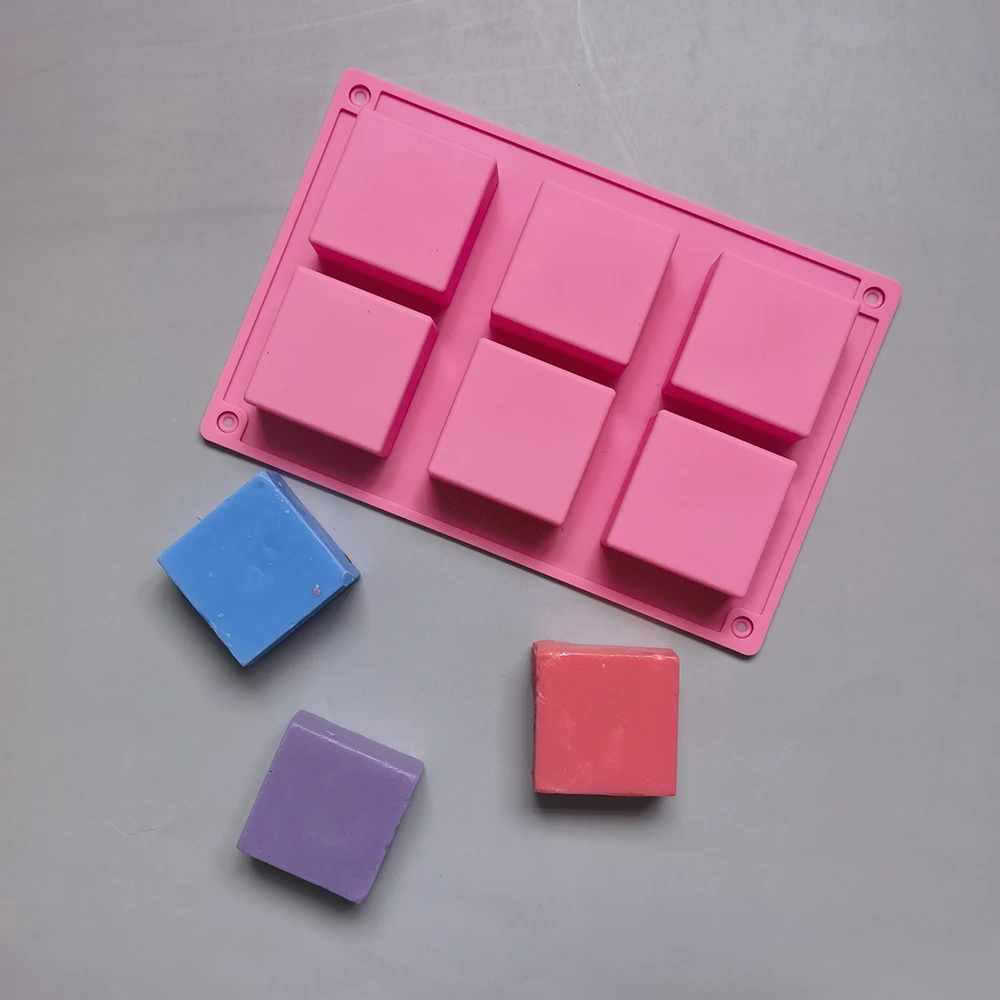 Silicone Mold 6 Cavity Square Rectangle DIY Handmade Soap Form Tray Cake Mould