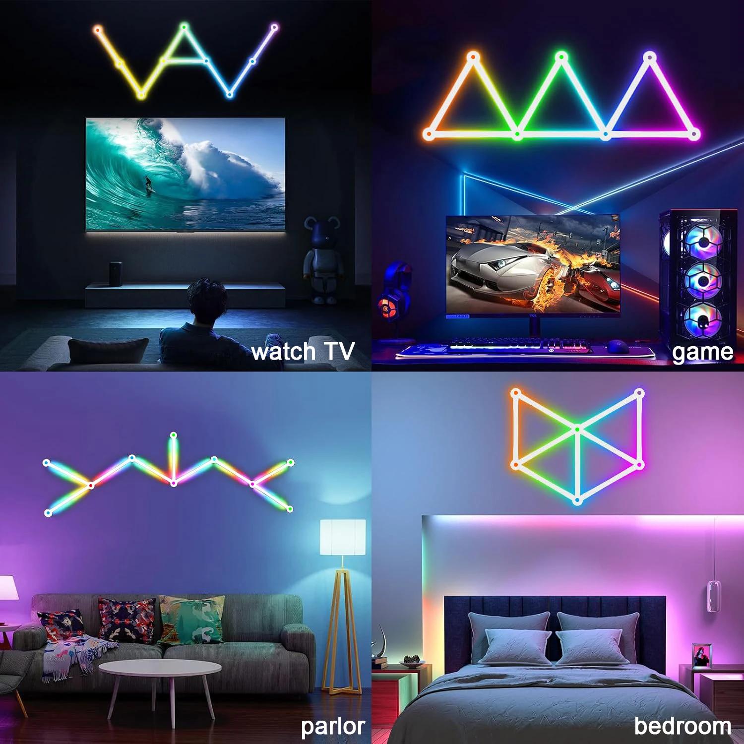 Wiscolor LED RGB Smart Wall Light DIY Atmosphere Night Light Game Room TV Backlight Decorative Wall Light Bar Music Rhythm APP 6